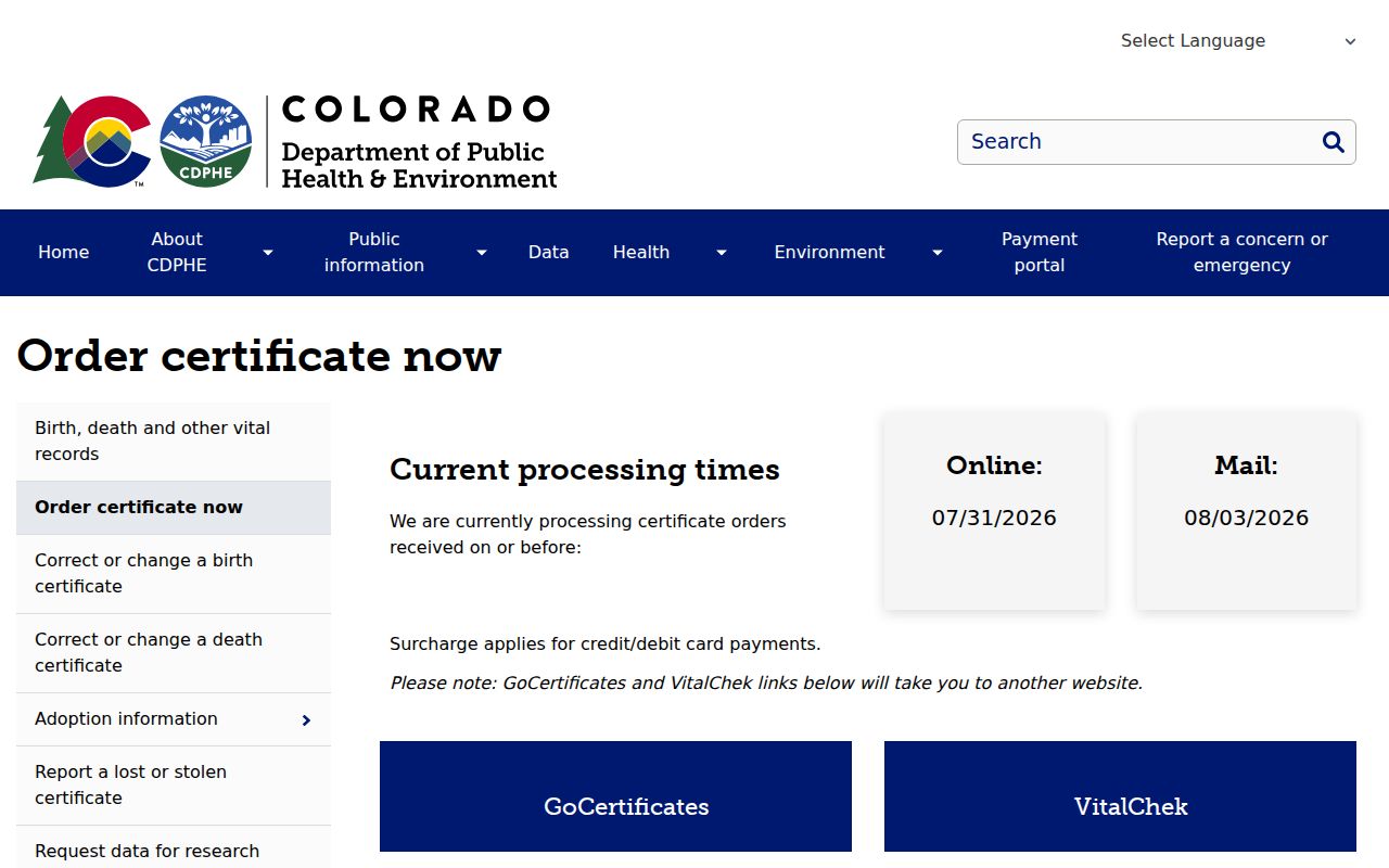 Loveland residents directory Colorado vital record application route