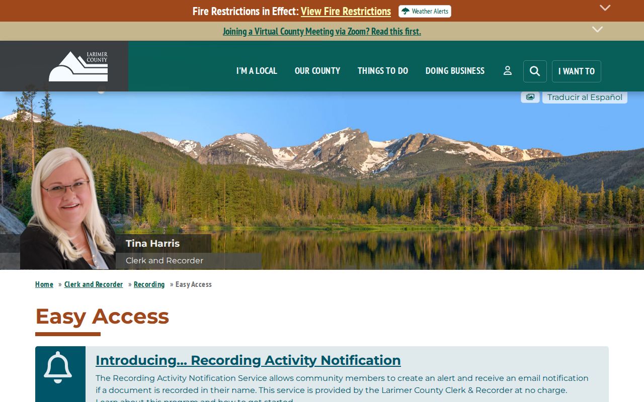 Loveland residents directory recording notification screen