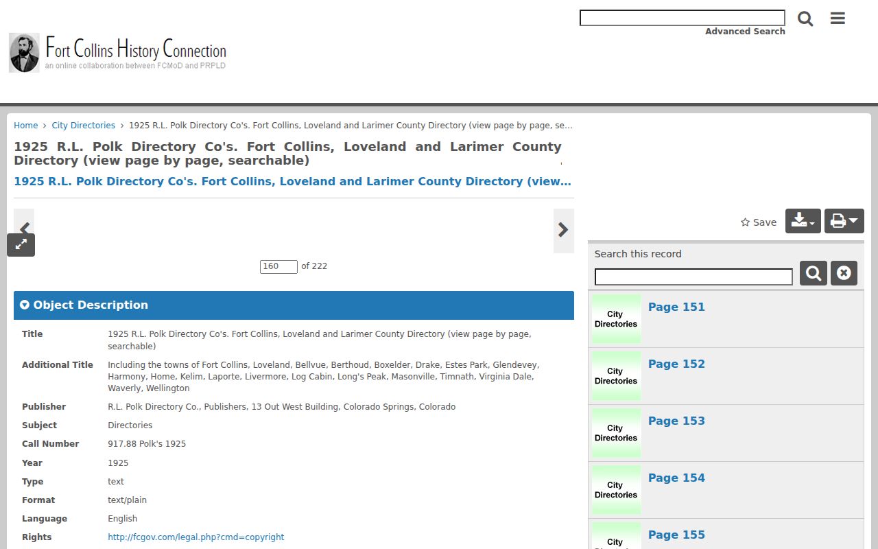 Loveland previous residents 1925 Polk rural-route listing page