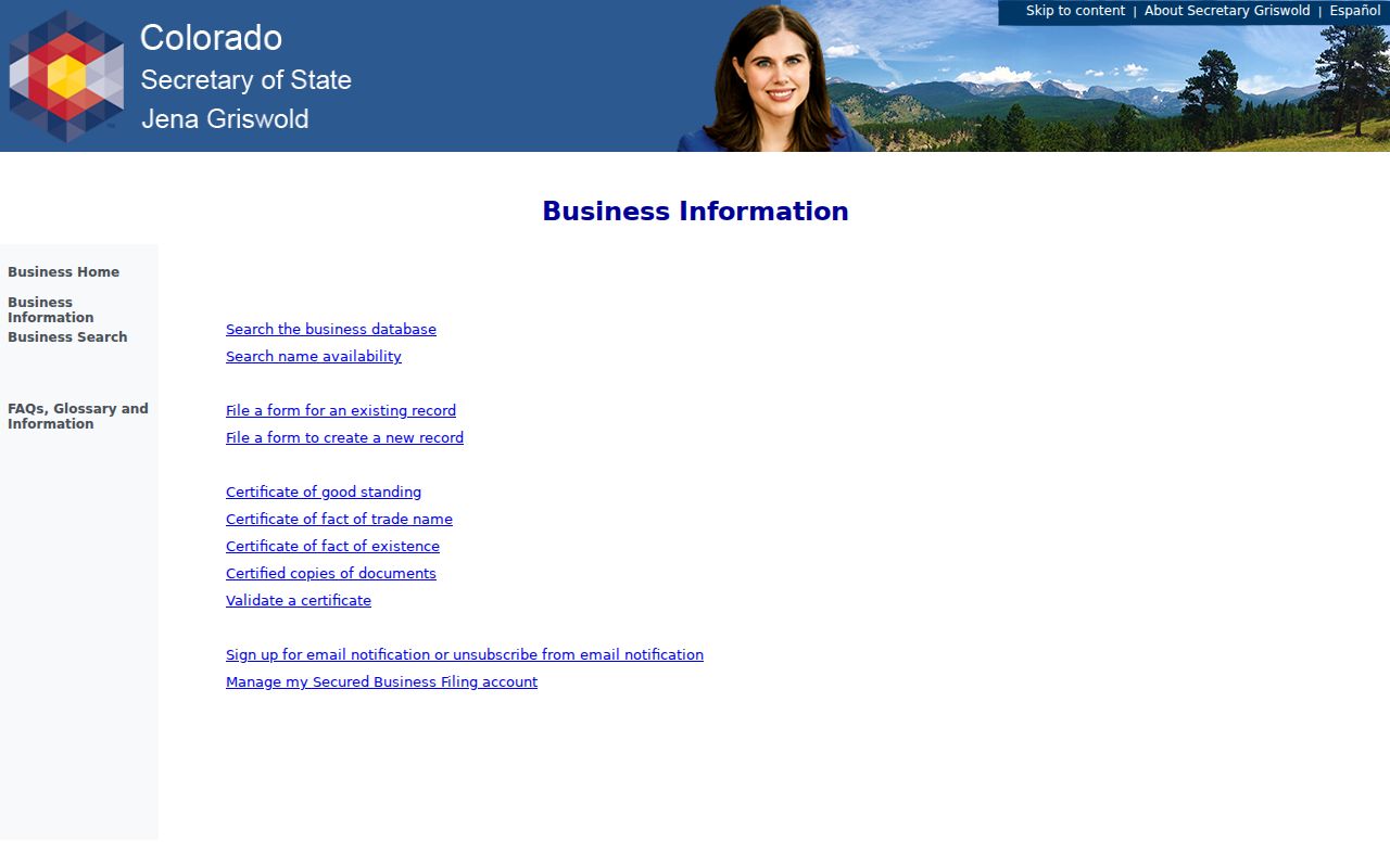 Loveland person lookup Colorado business filing and registry search trail