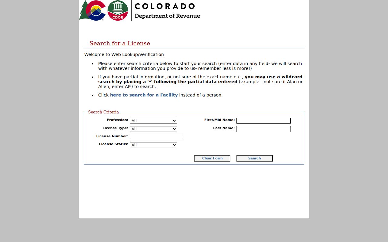 Loveland person lookup Colorado license verification and credential evidence